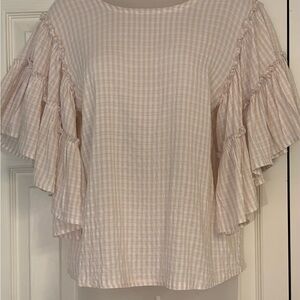 Anthropologie Blush and White Ruffled Bell Sleeve Blouse size S